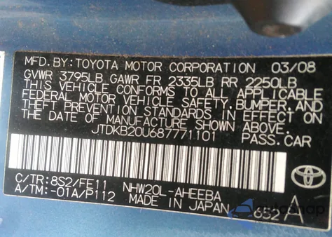 2008 Toyota Prius из США, поврежденный, VIN JTDKB20U687771101